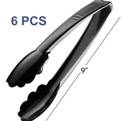 Plastic Tongs for Serving 9 Inch - Heavy-Duty Hard Plastic Reusable or Disposable Serving Tongs for Catering, Dinner Parties, Banquets, Buffets, Events, Weddings and Everyday Use, Black